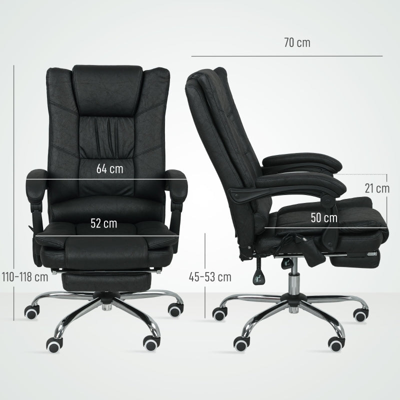 Vinsetto Massage Office Chair, Footrest, Height-Adjustable, Black
