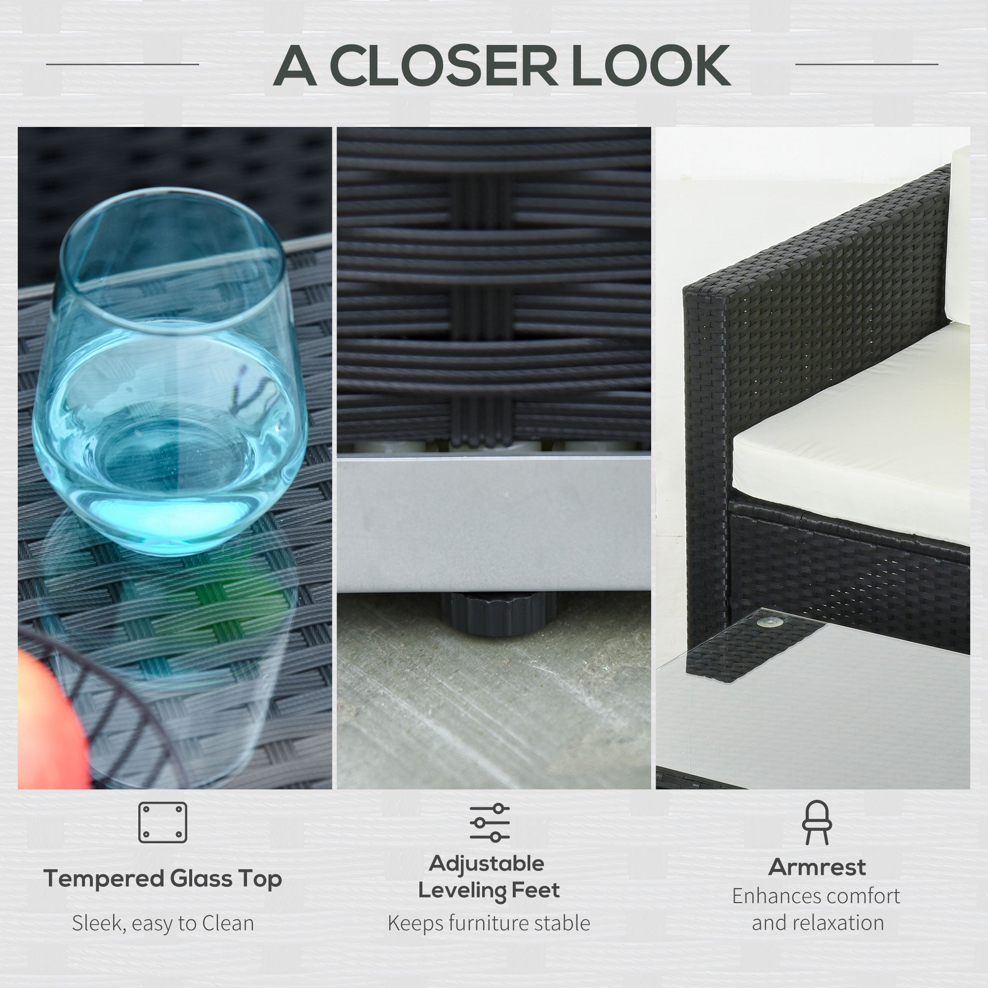 4-Seater Rattan Sofa Set Sectional Sofa Coffee Table with Cushions - Black