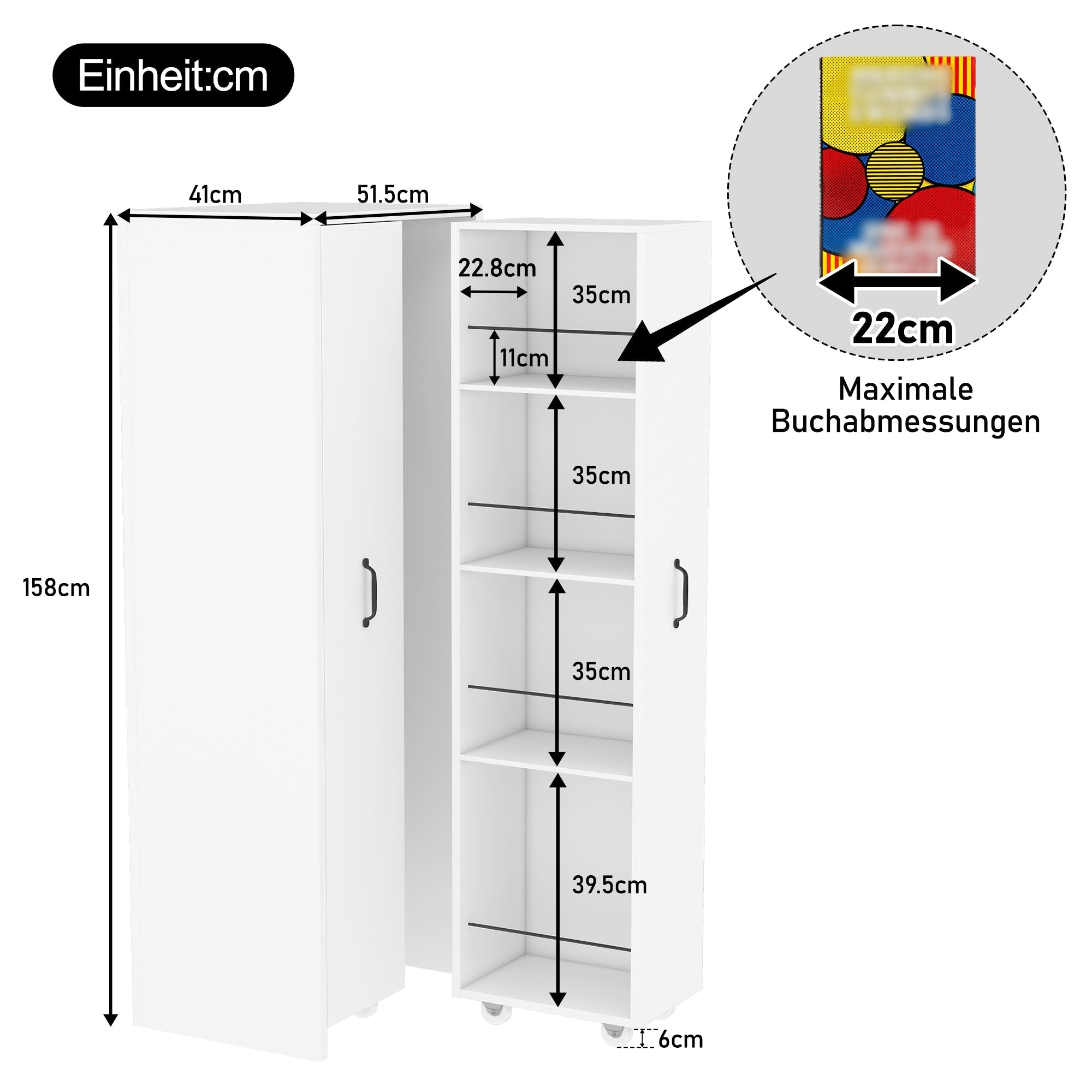 Expandable Bookshelf 4-Shelf Storage, Interchangeable, MDF, White