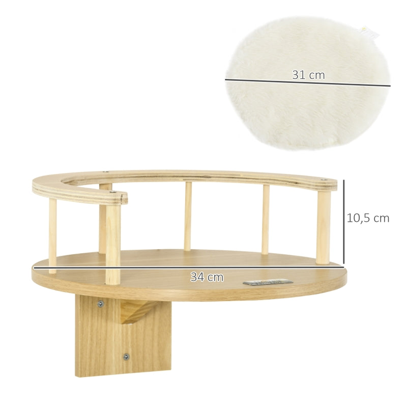 Katzenbett, Wandmontage mit Kissen, Eiche und Cremeweiß