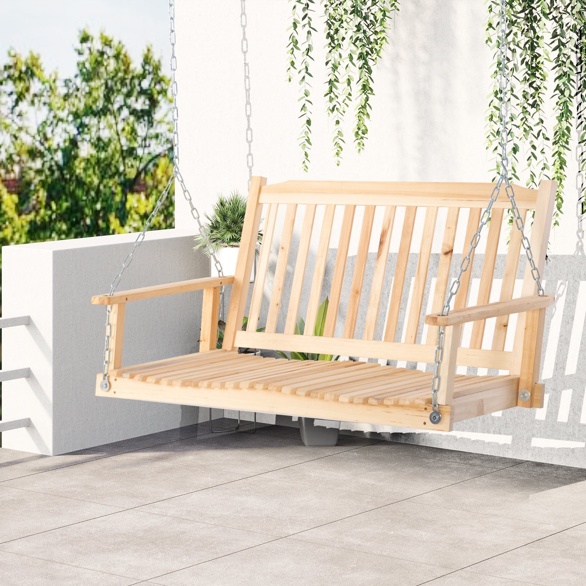 Garden Swing 2-Person Hanging Bench for Patio Solid Wood Rustic Design