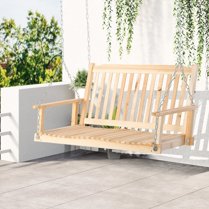 Garden Swing 2-Person Hanging Bench for Patio Solid Wood Rustic Design