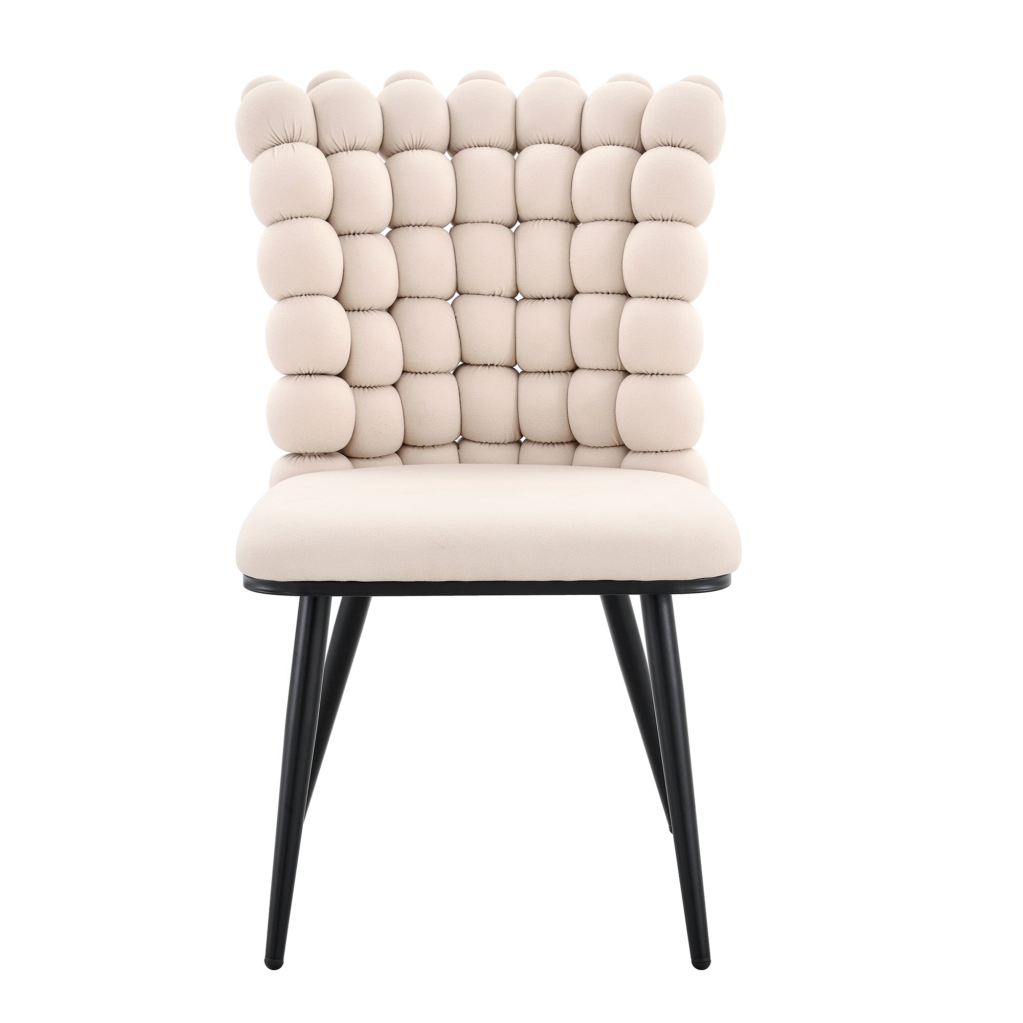 Velvet Dining Chairs Set of 2 Ball Design Metal Legs - Cream White