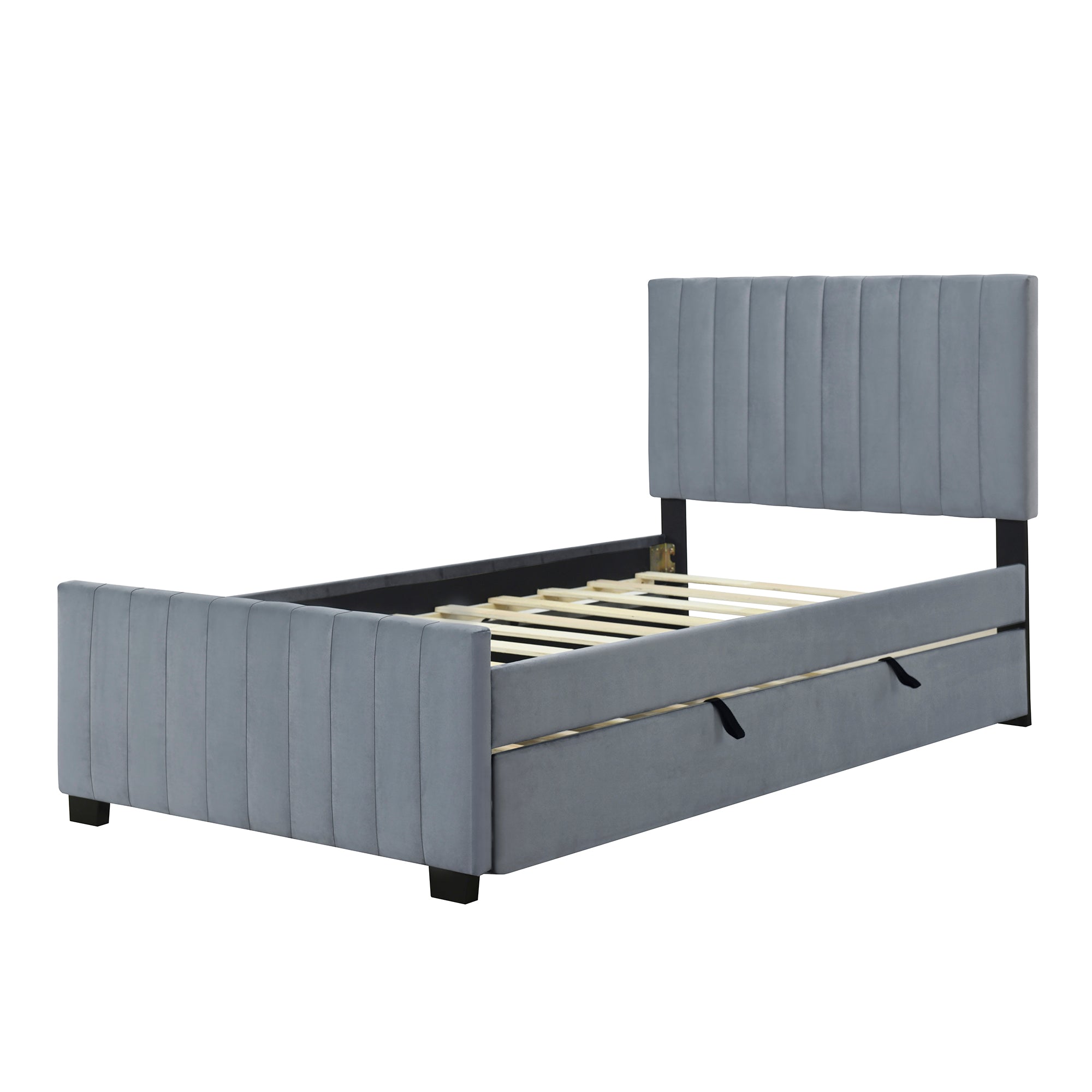 Upholstered Bed with Pull-Out, 90 x 190 cm Single, Grey Velvet