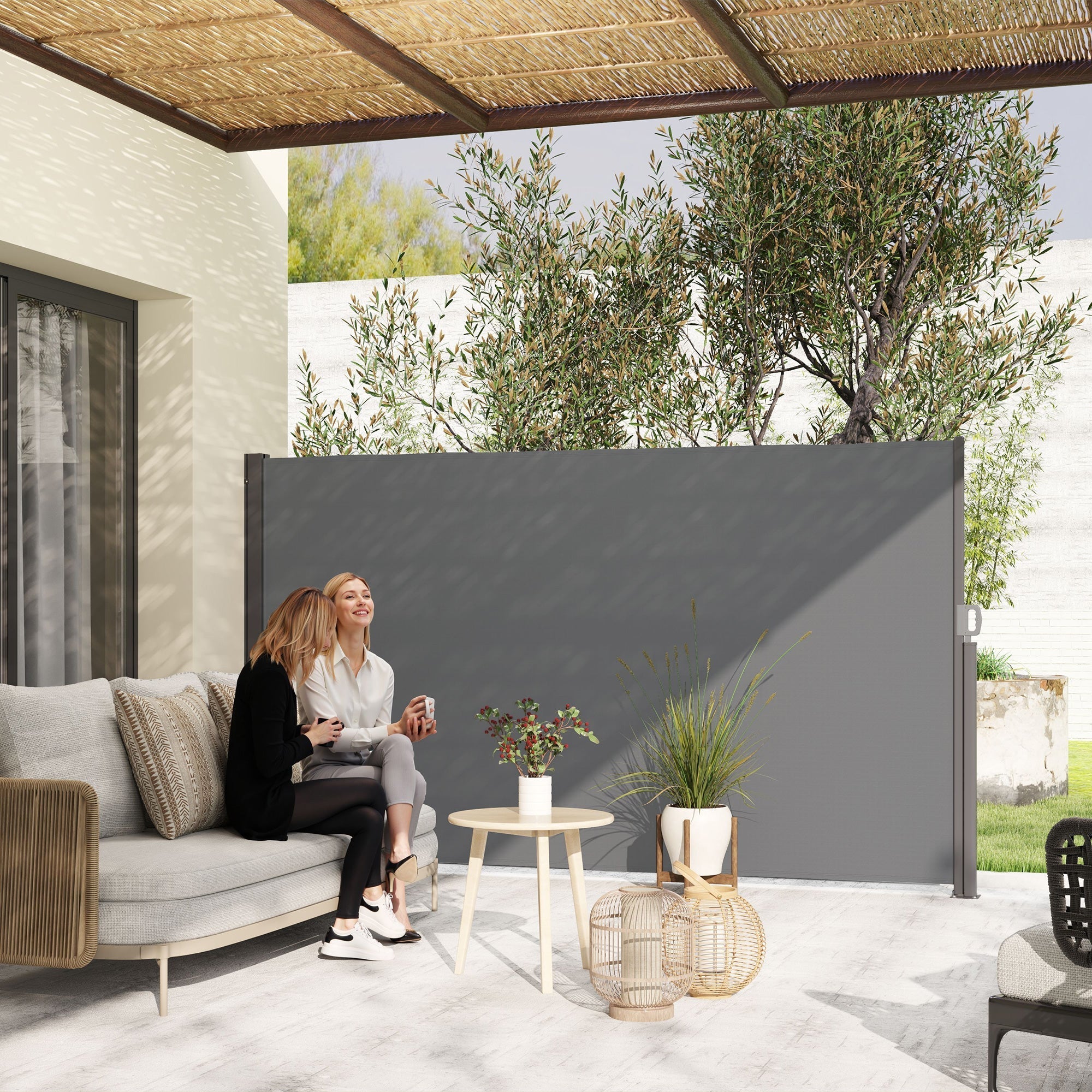 Seitenmarkise ausziehbar blickdicht Sichtschutz, 300x180cm, Dunkelgrau