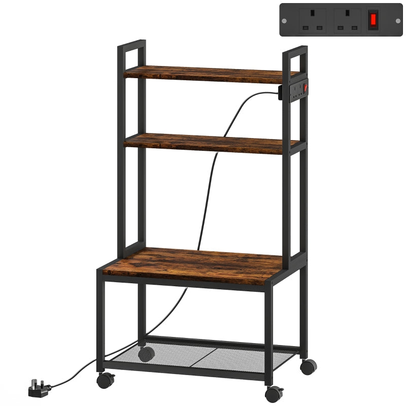 Printer Stand, 4-Tier with Power Outlets and Wheels, Rustic Brown