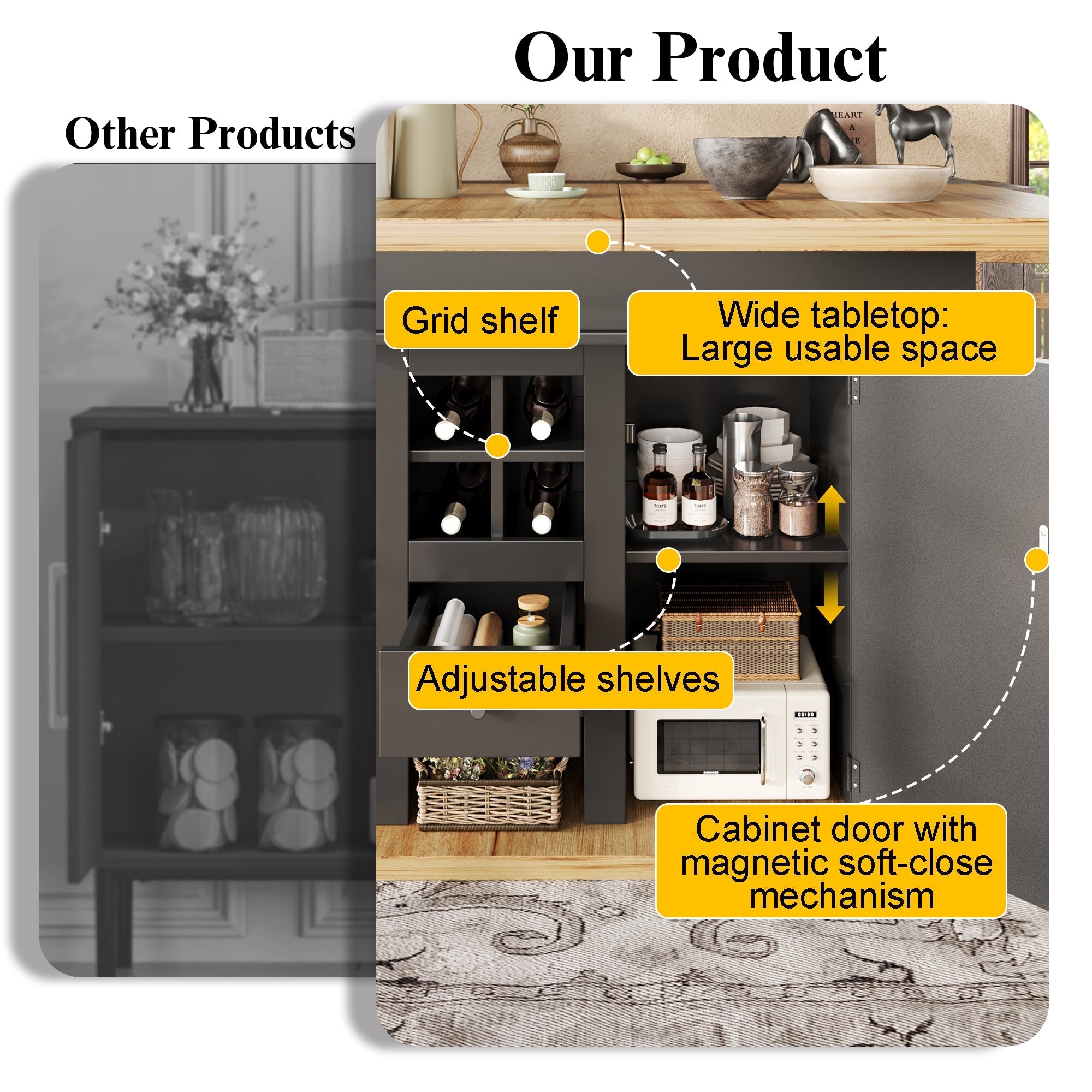Telescopic Dining Table, Extendable 4-6 Person Space-Saving with Wine Rack, MDF/Metal