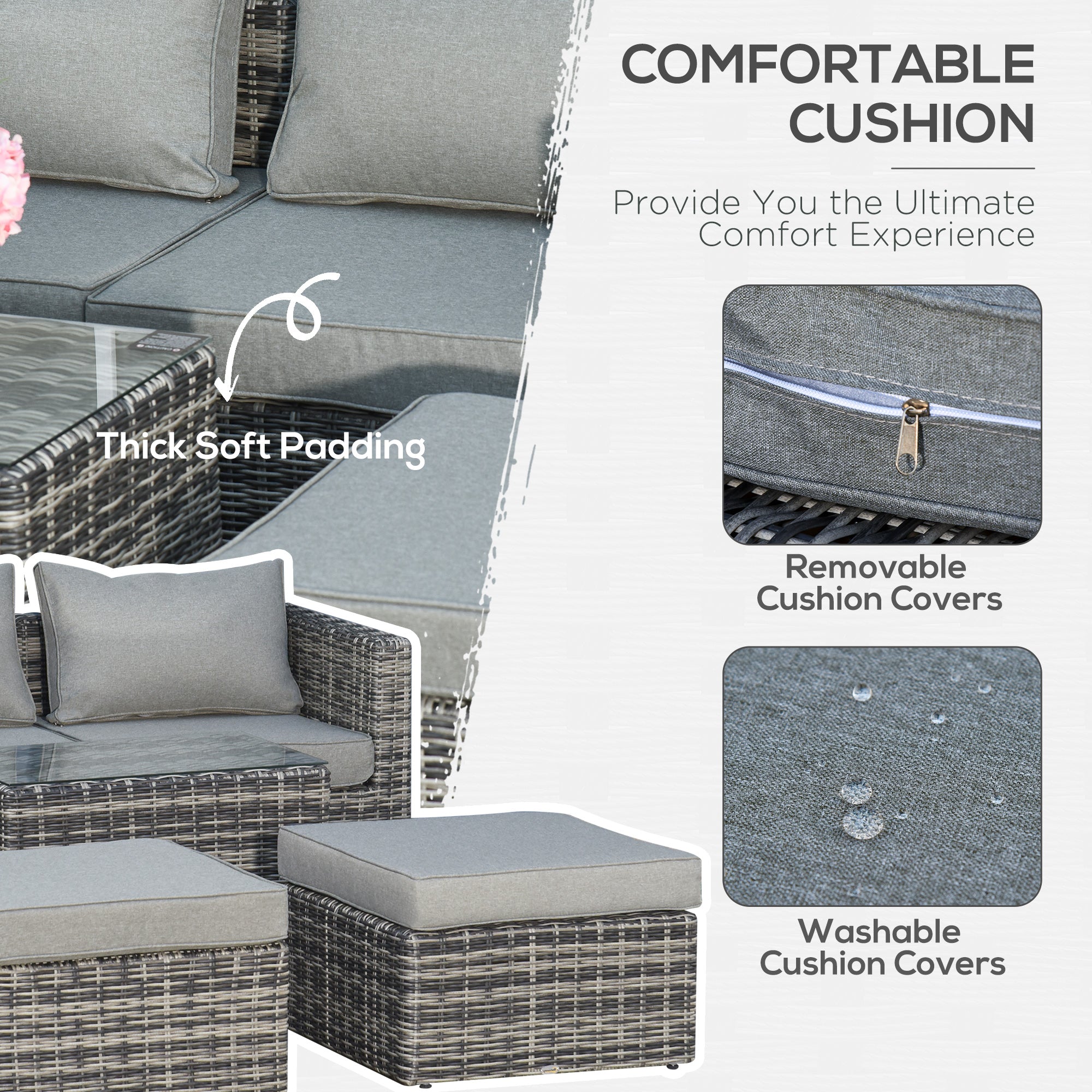 Five Piece Armchair Stool Table Set Rattan, Mixed Grey