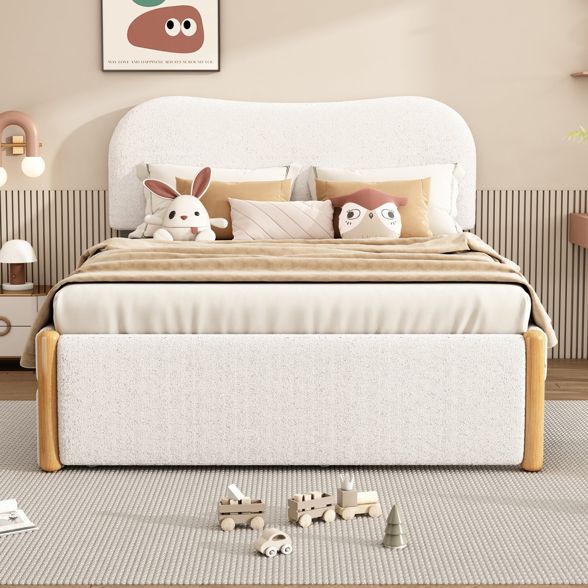Upholstered Bed 140x200cm Pull-out Rollaway Bed - White
