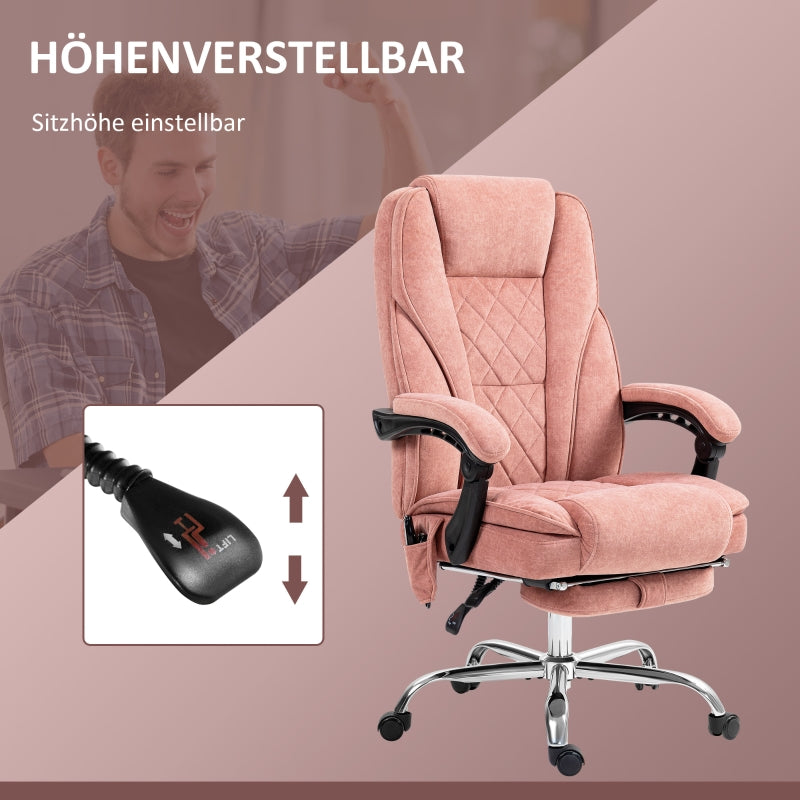 Vinsetto Office Chair, Massage Ergonomic Reclining with Footrest, Pink