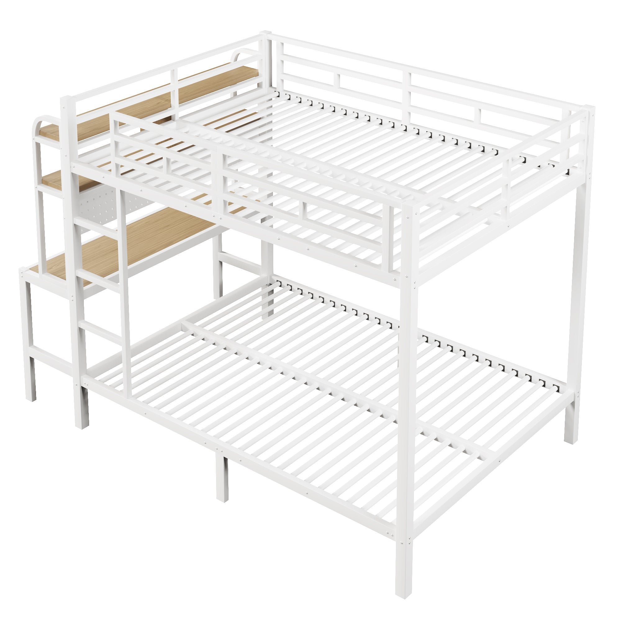 Bunk Bed 140x200cm Iron Frame Desk Storage LED Light USB White