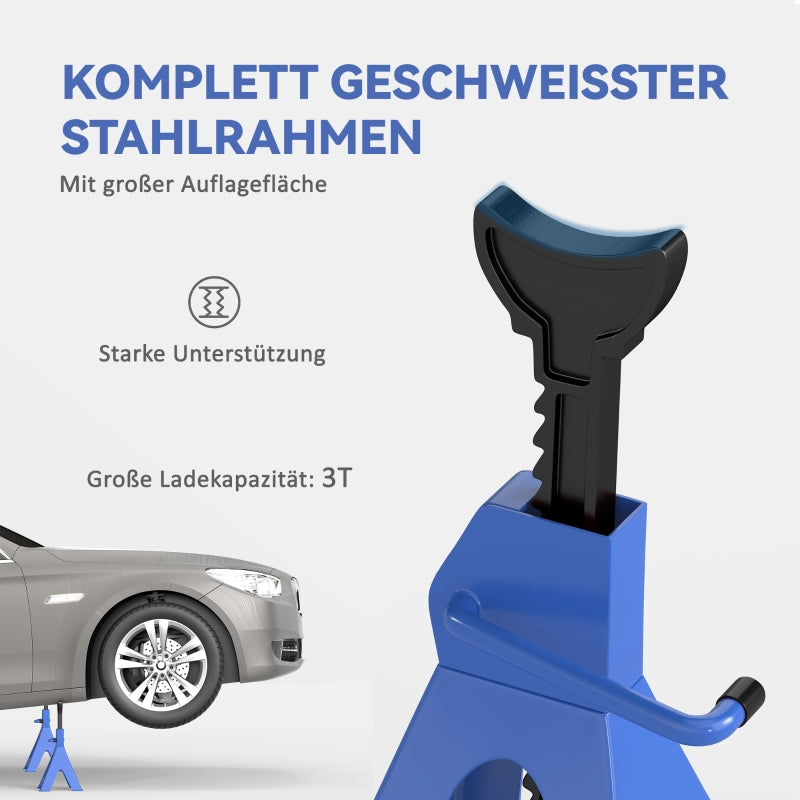 Wagenheber, 3 Tonnen, 2 Stück, 13-fach verstellbar, Blau