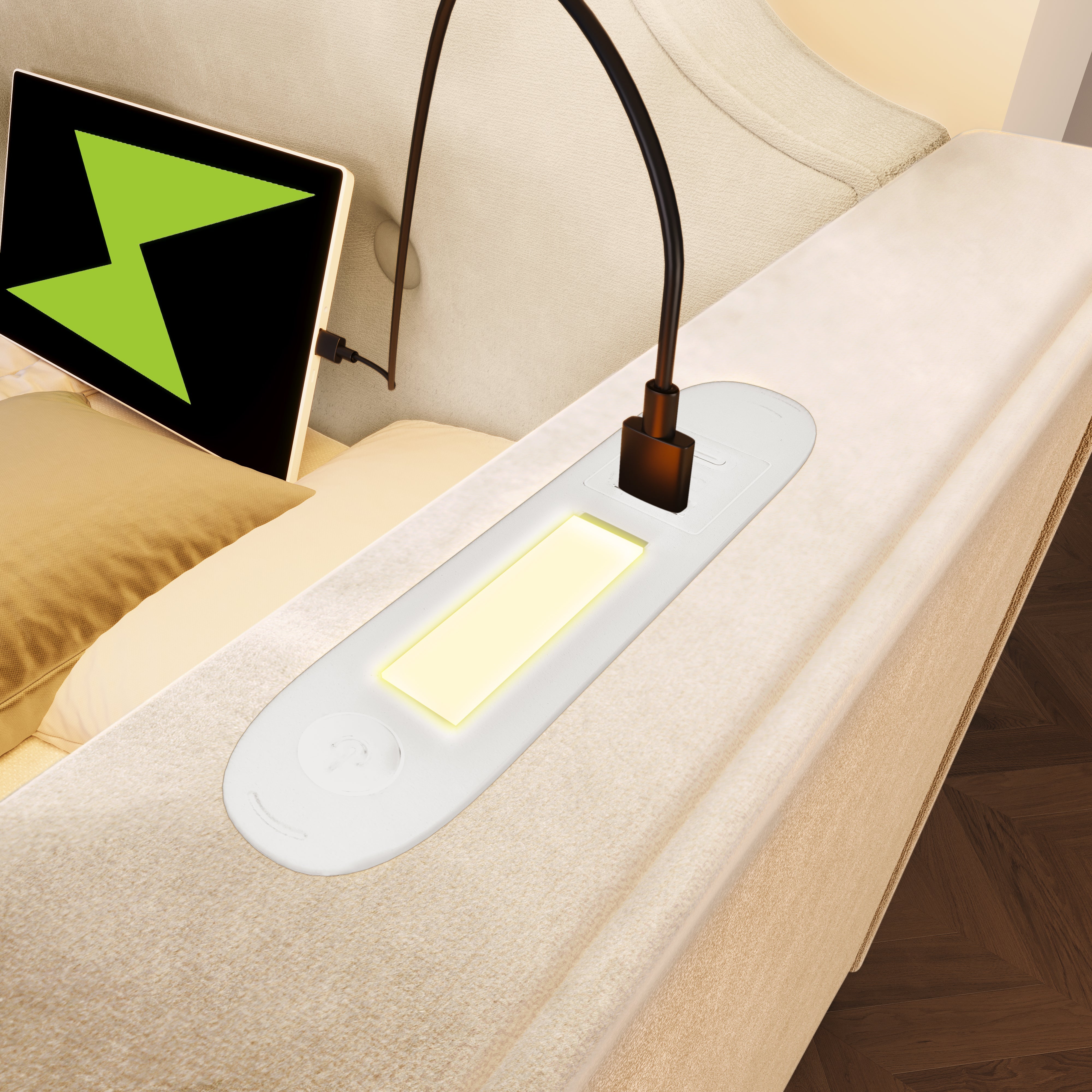 Upholstered Sofa Bed, 90x200 cm, USB Type-C Light, 2 Drawers, Velvet Beige
