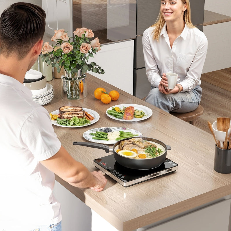 Induktionskochfeld, tragbar 1 Platte 2000W mit Timer, Schwarz