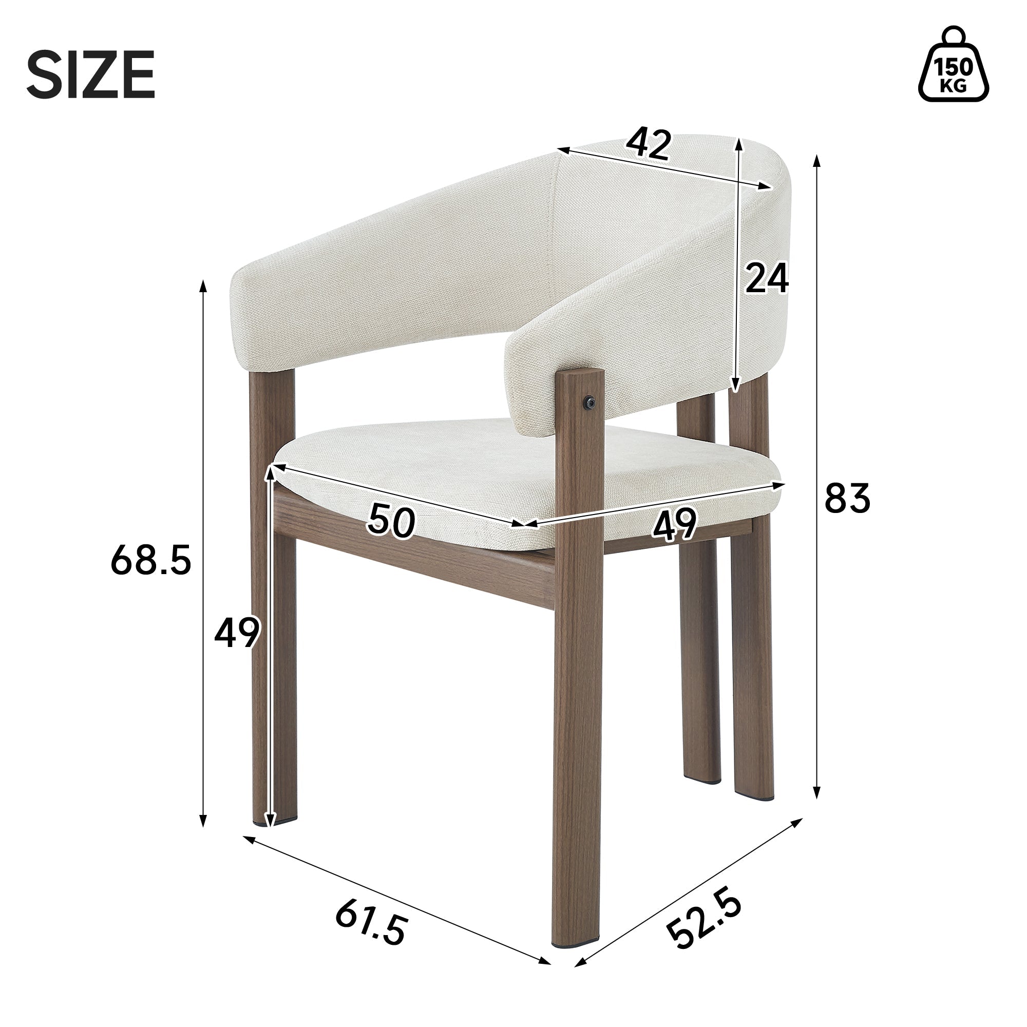 2 Dining Chairs Metal Wood Look Modern Linen Fabric - Walnut