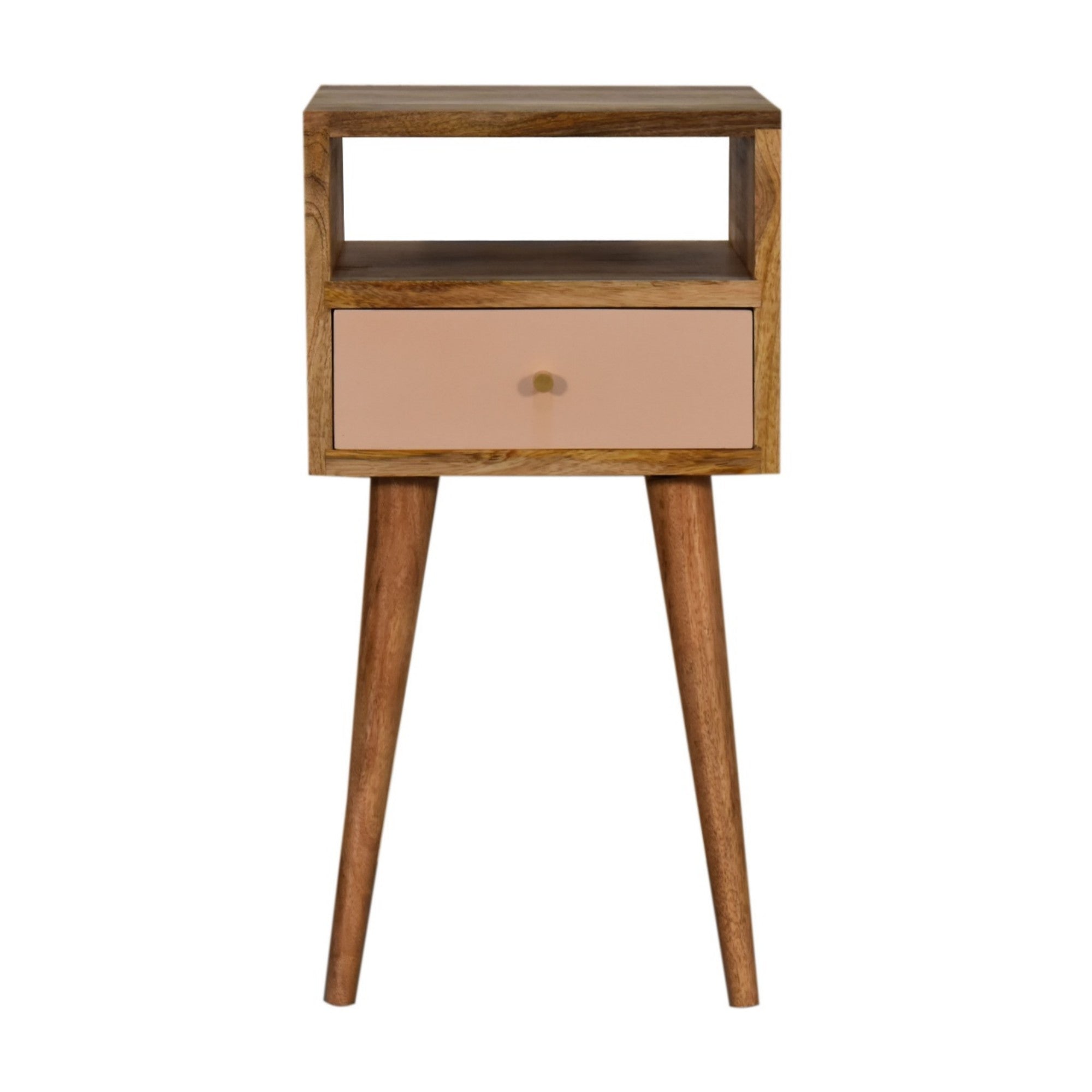 Bedside Mini Blush, 1 Drawer Open Shelf, Solid Wood Hand Painted Beige