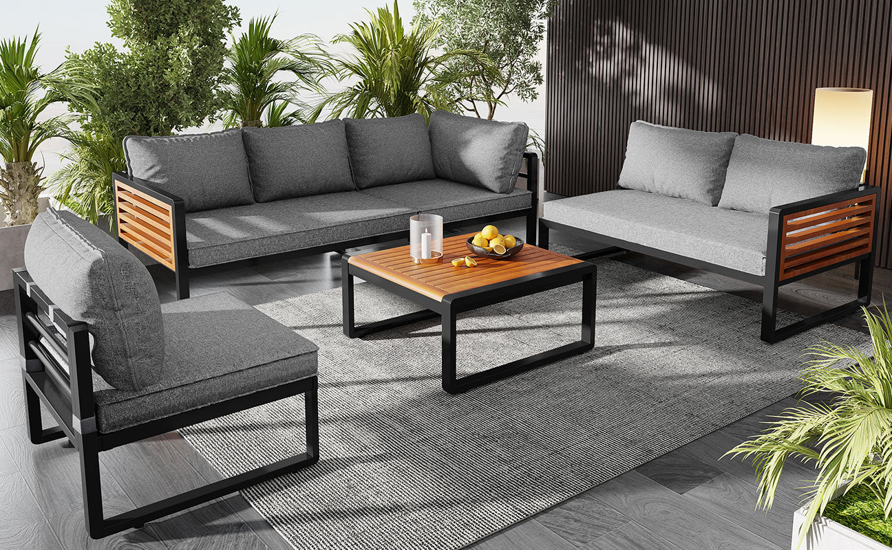 Garden Lounge Set 5-6 Seater Galvanized Iron Frame Wood Armrests