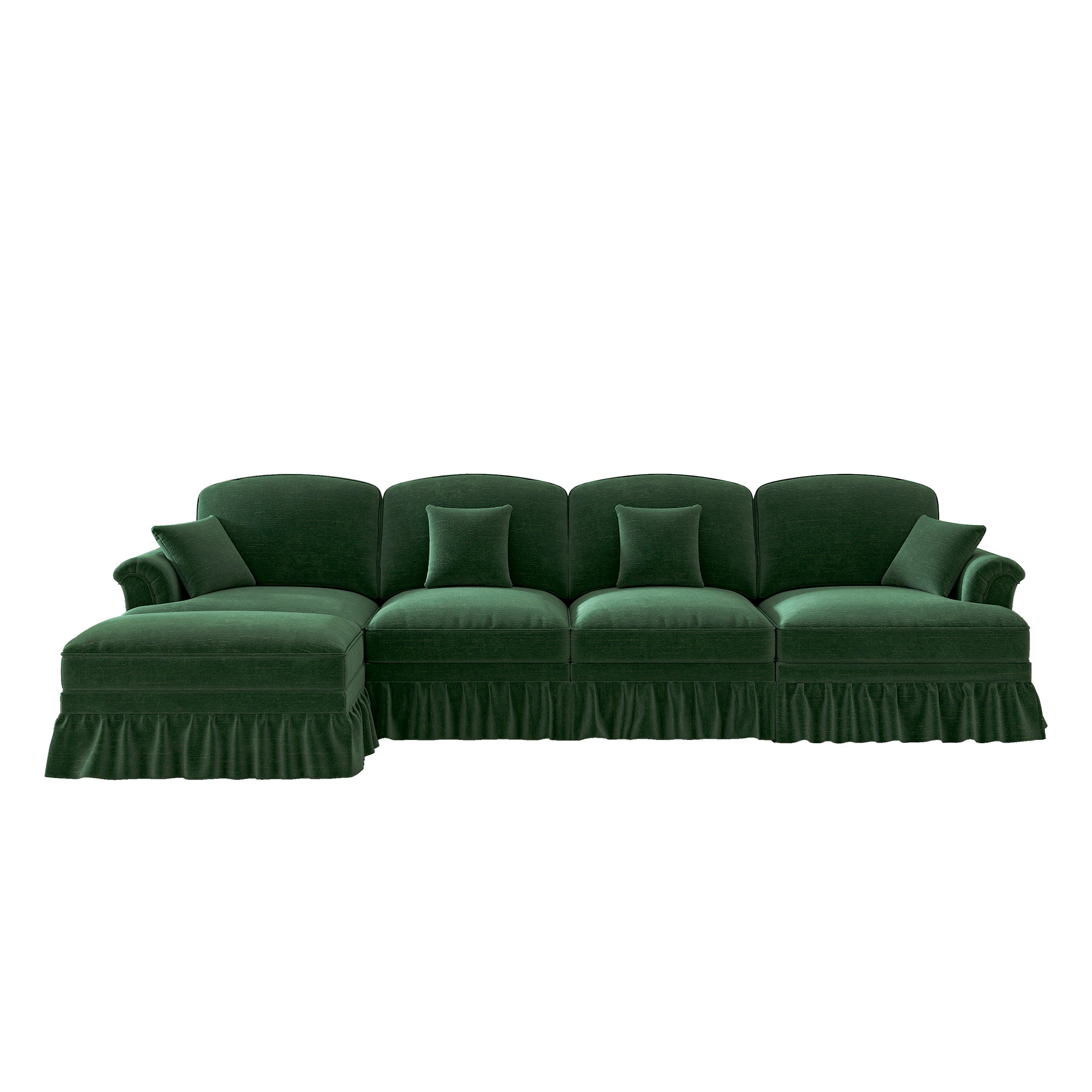 Classic Modular L-Shaped 4-Seater Sofa w/ Movable Ottoman Deep Seat, Chenille Green