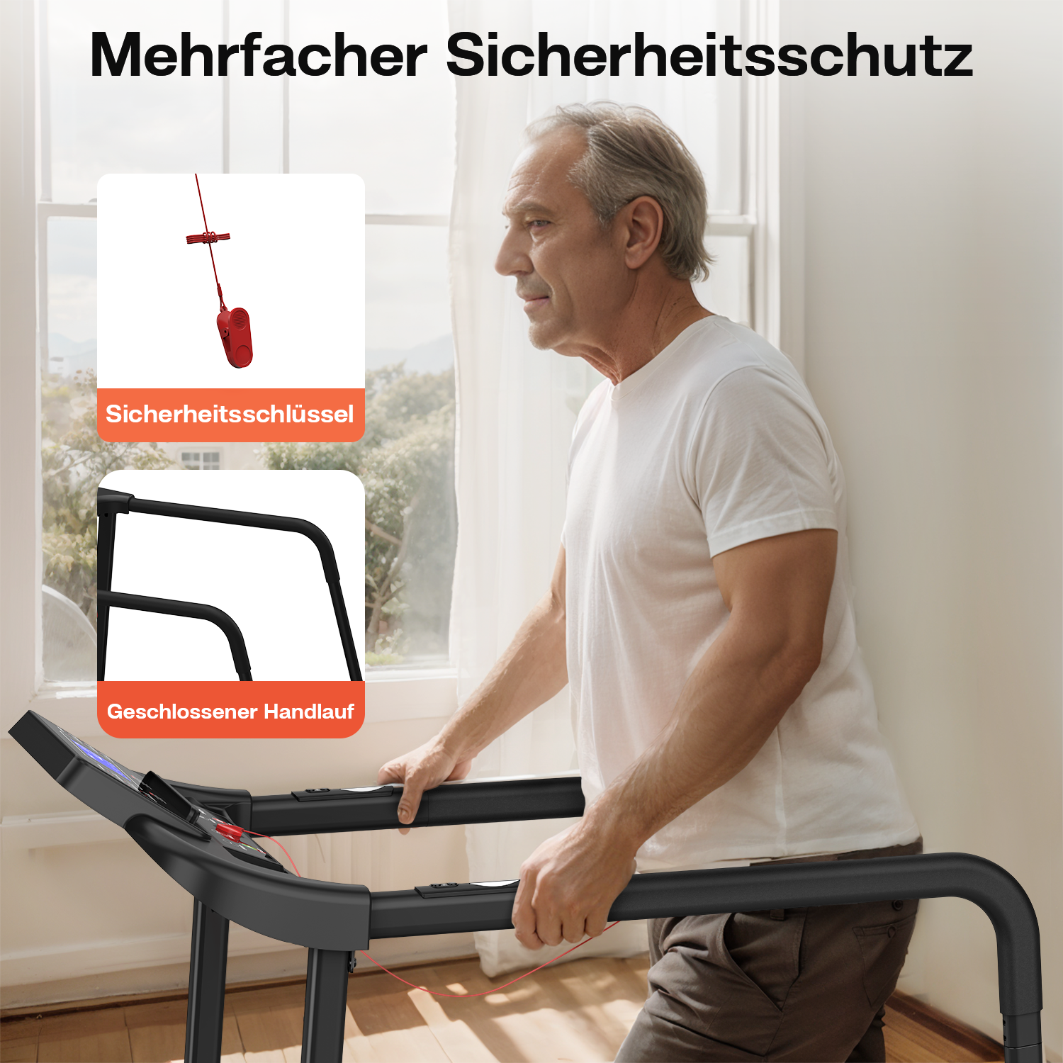 Walking Pad Treadmill Foldable LED Display Handrail, 135 kg Capacity