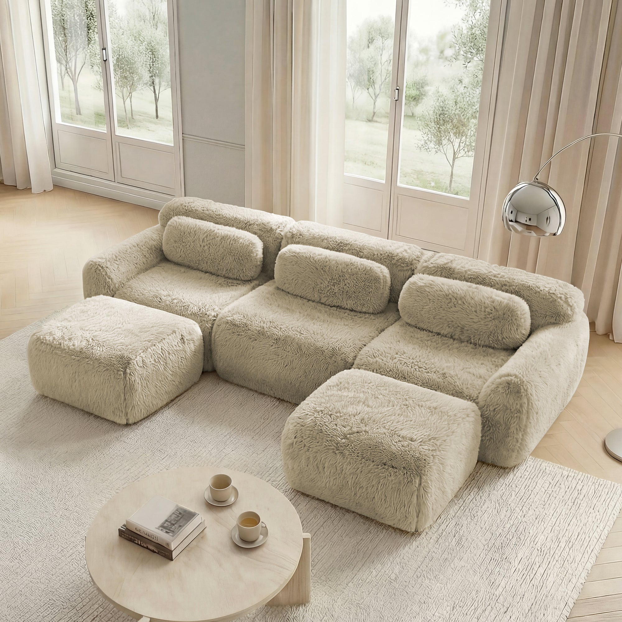 U-shaped Modular Sofa - No Assembly Plush High-Resilience Foam - Light Khaki