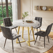 Dining Table Set Round 80cm Gold Metal Legs White MDF/Dark Grey Velvet
