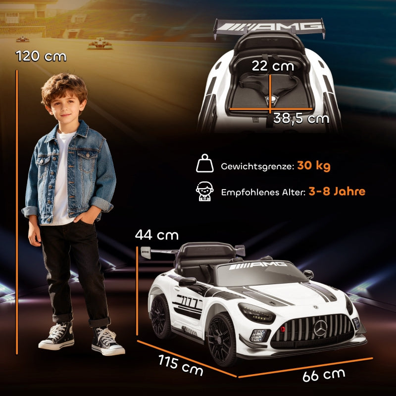 Mercedes Electric Ride-On Car for Children with 12V Battery and LED Lights, White