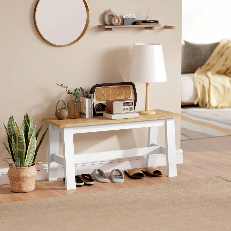Bench for 2, Wooden with Stabilizing Crossbar, White