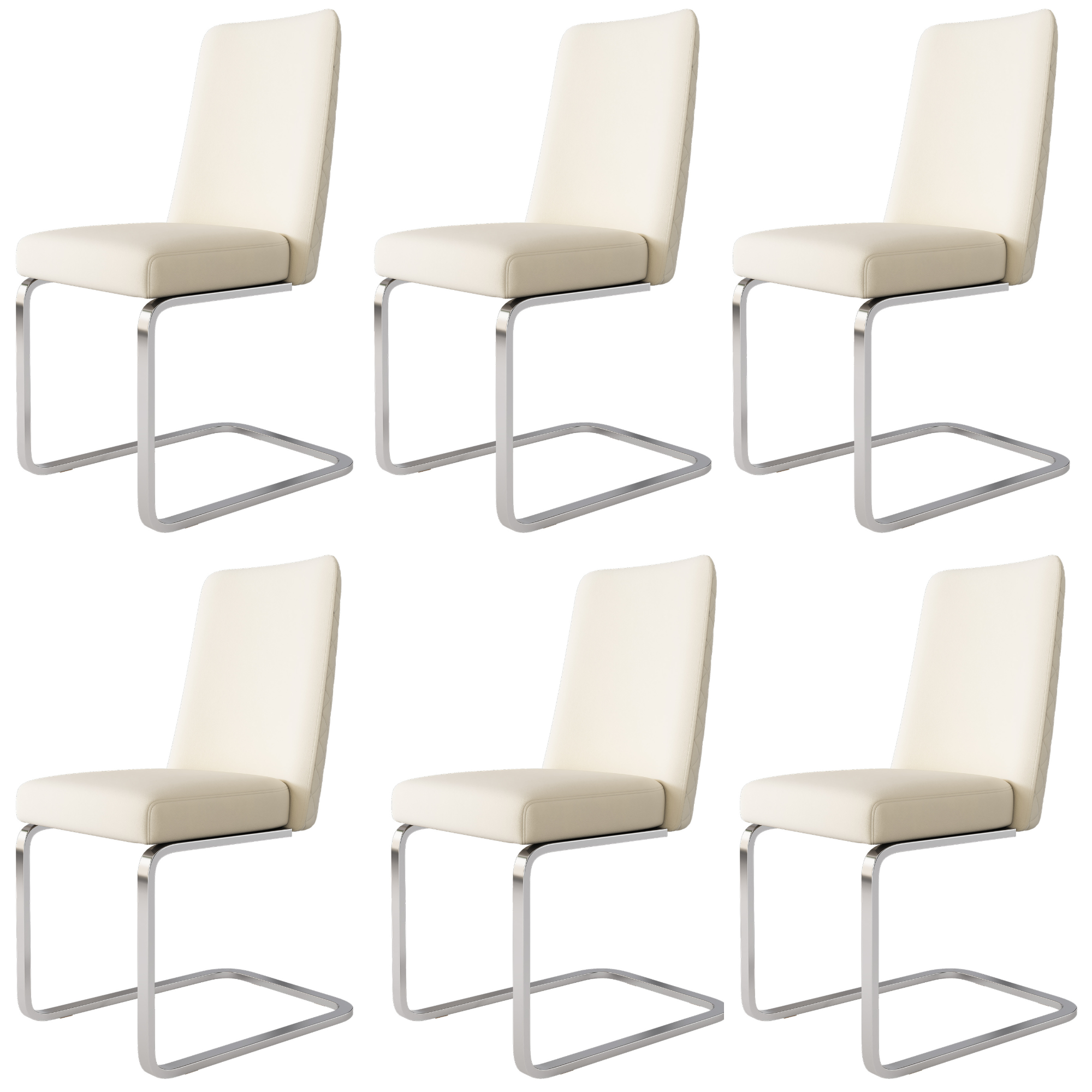 Velvet Dining Chair Set of 6, Diamond Back Design with Silver Metal Legs, Beige Velvet