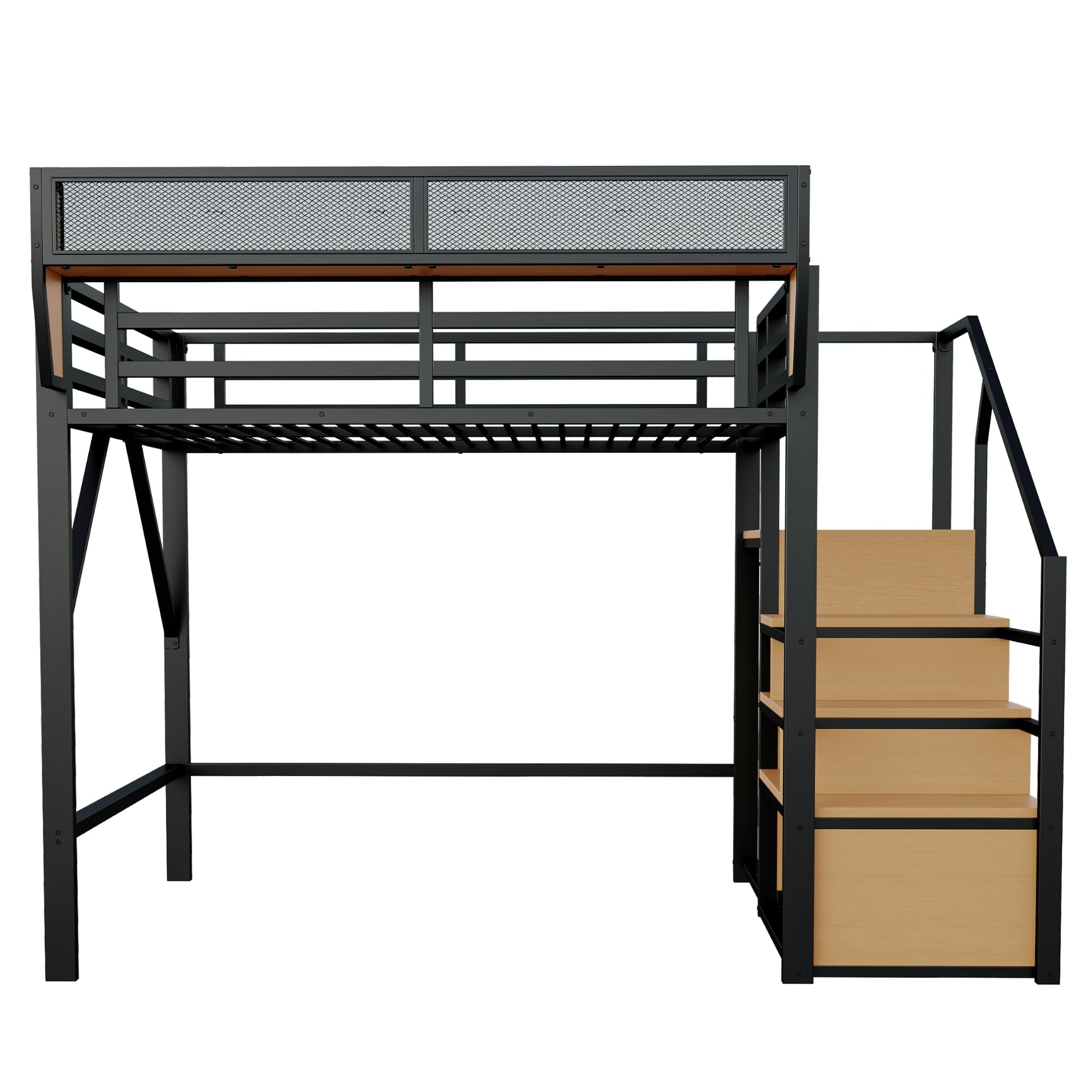 Loft Bed 140x200 Safety Ladder Flexible Storage Metal Black
