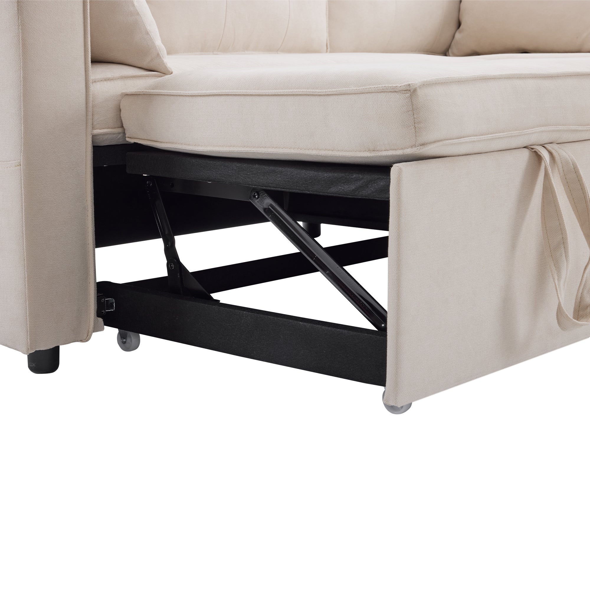 Sofa Bed L-Shaped Sleeping Function Storage Cup Holder Interchangeable Upholstered