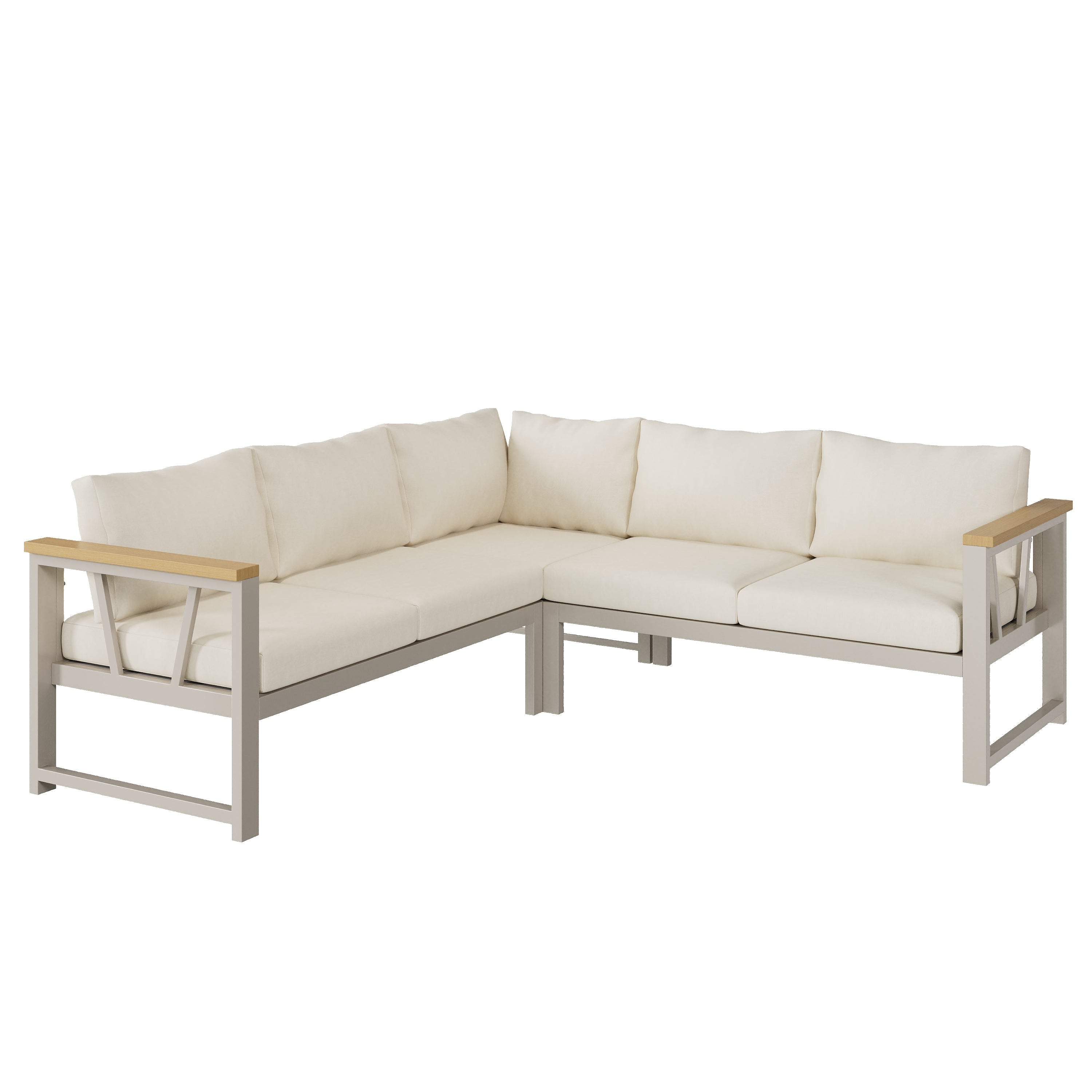 Corner Garden Furniture Set with Coffee Table, Seats 7, Khaki and Beige
