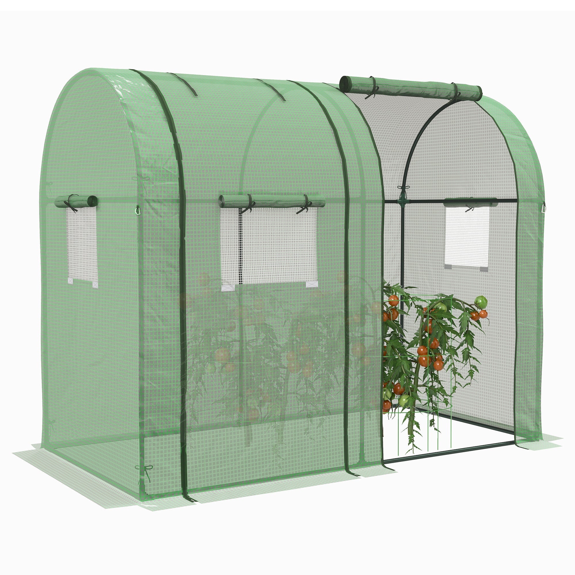 Greenhouse with 2 Roll-Up Doors, Windproof with Side Window and UV Protection, PE Green