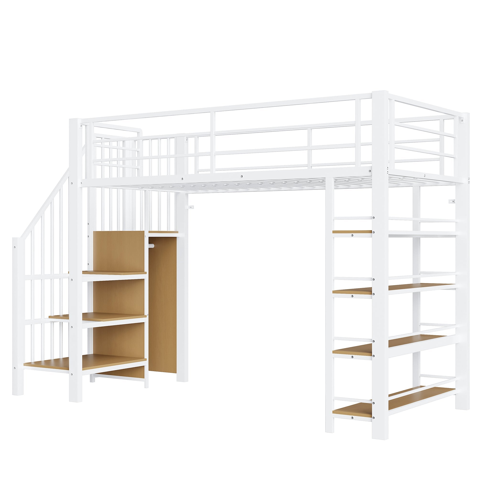 Loft Bed 90*200, Safety Stairs, Storage & Wardrobe, White