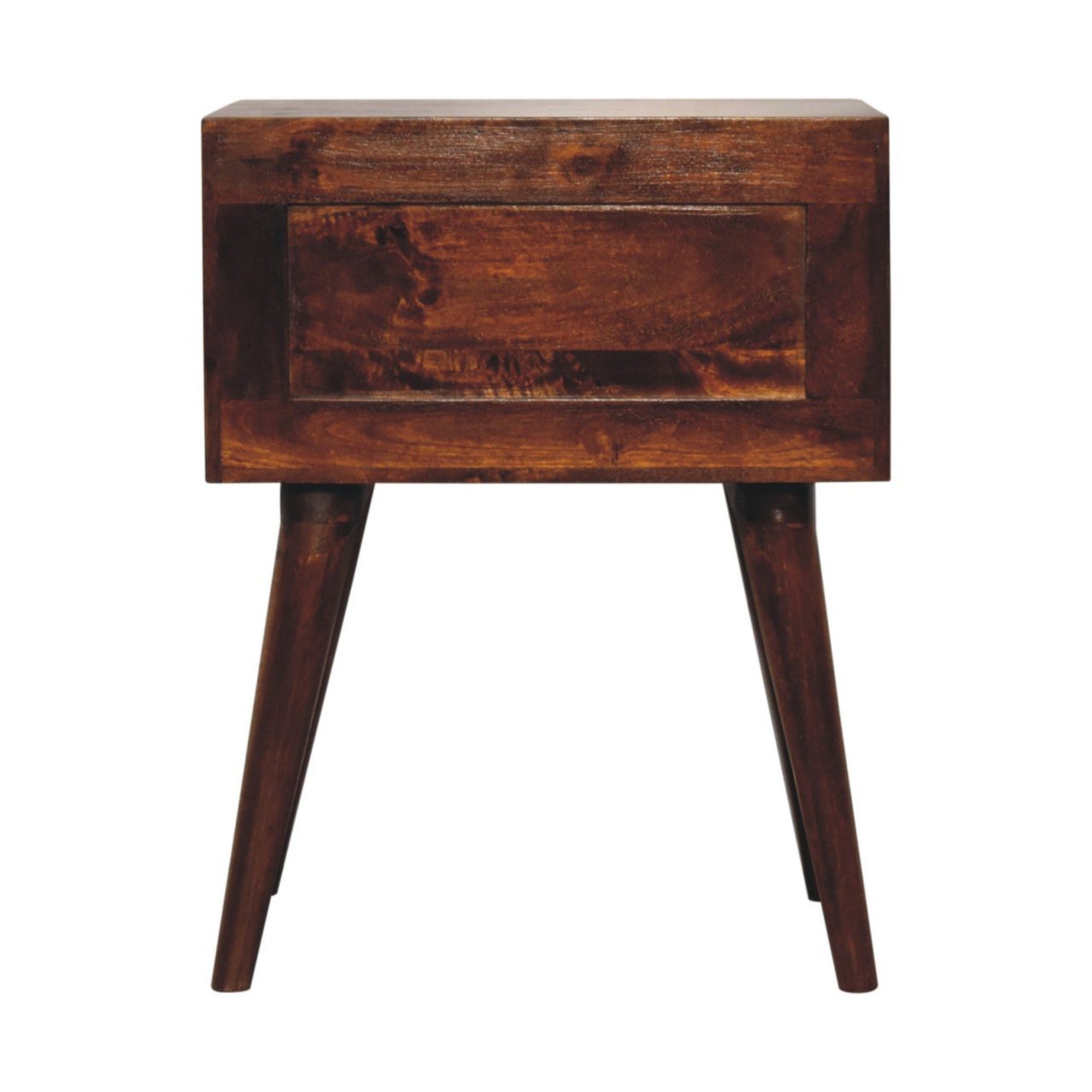 Solid Wood T-Bar Nordic Bedside, 2 Drawers, Dark Brown