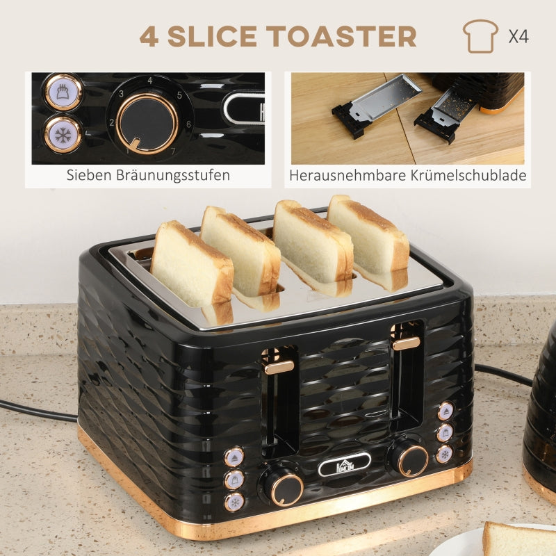 Kettle Toaster Set Breakfast Set 1.7L Kettle 4-Slice Toaster Black