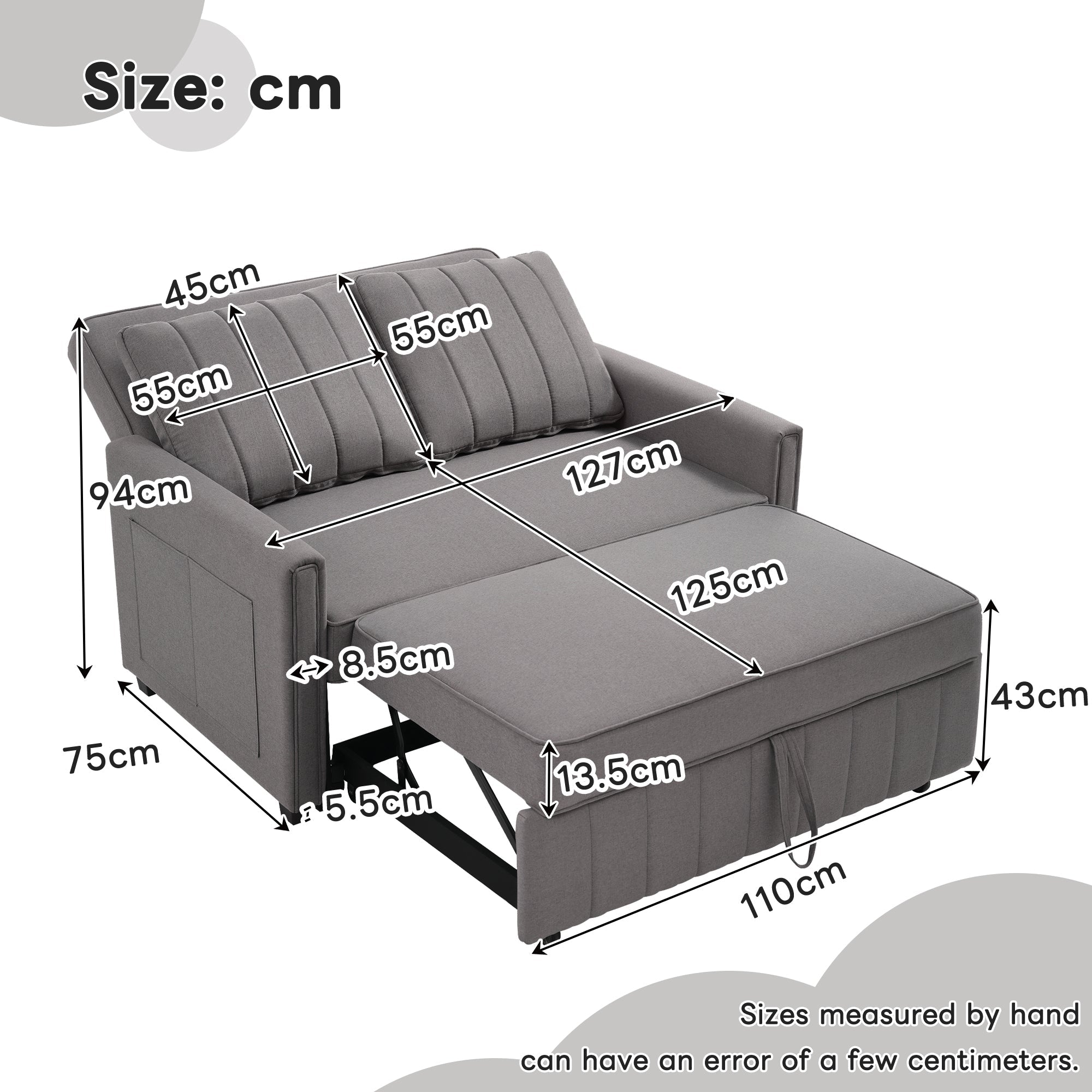Multifunctional Folding Sofa Bed, Adjustable Backrest 180 x 127 cm, Dark Gray Linen Fabric