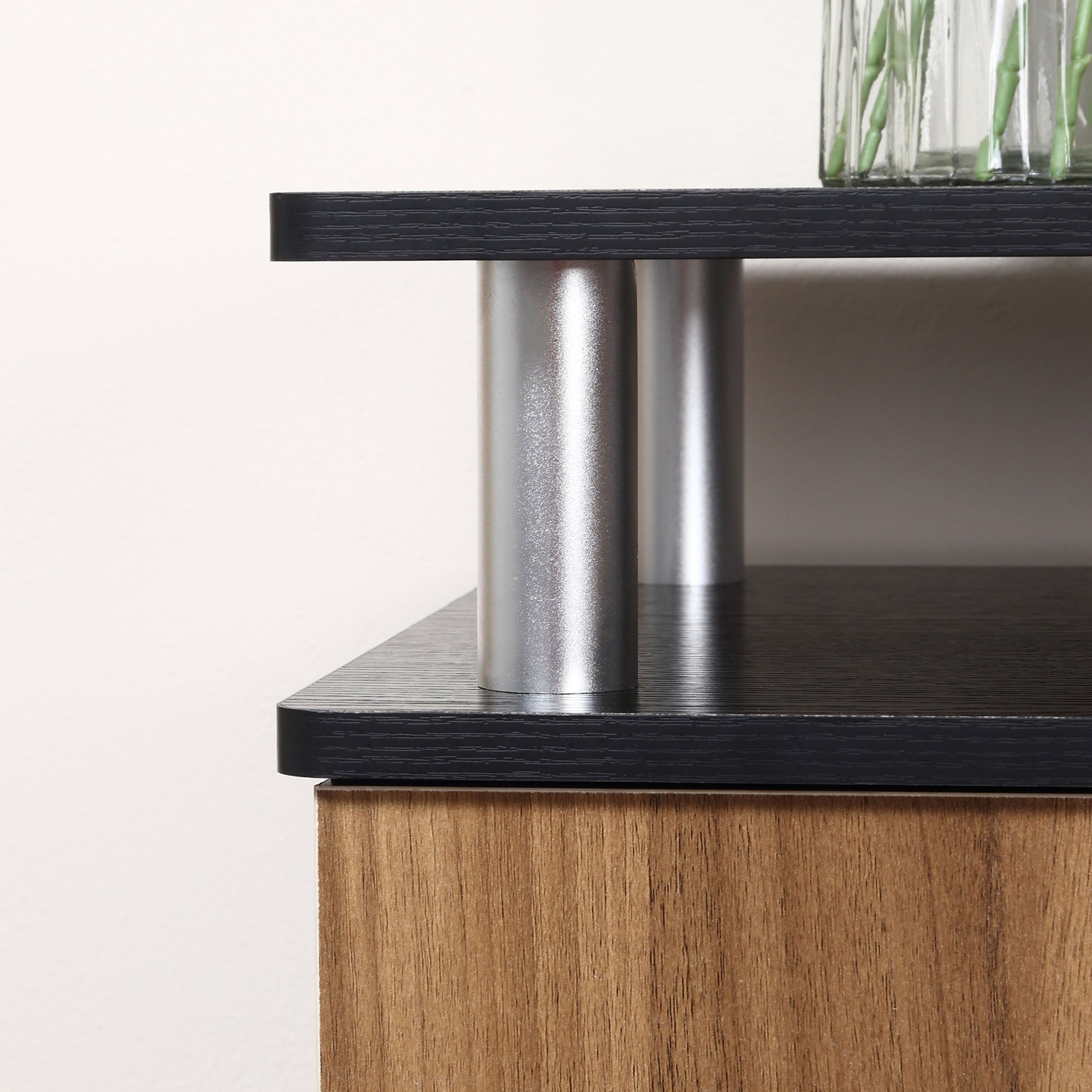 TV Cabinet Unit, Storage Shelf and Cupboards for 50'' TVs, Black and Walnut