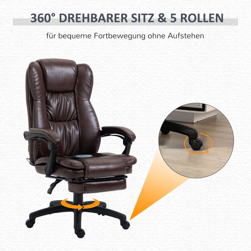 Vinsetto Adjustable Swivel Chair with Footrest, Headrest, Massage Function, Faux Leather, Brown