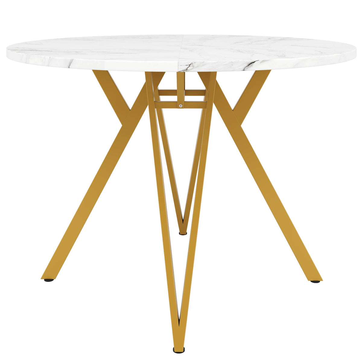 Round Dining Table 100cm 4-Seater Metal Legs MDF Marble Top - Gold