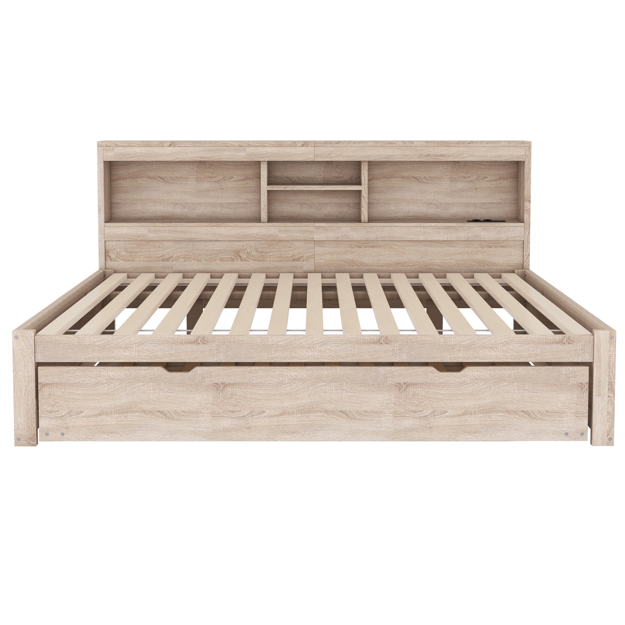 Daybed Sofa Bed 140x200cm Pull-out Bed LED Storage USB/Outlet - Natural