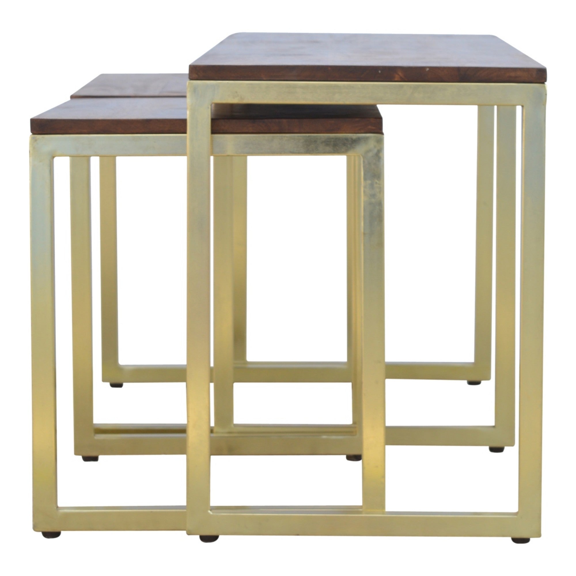 Solid Wood Table Set of 3, Metal Chunky Gold, Solid Wood