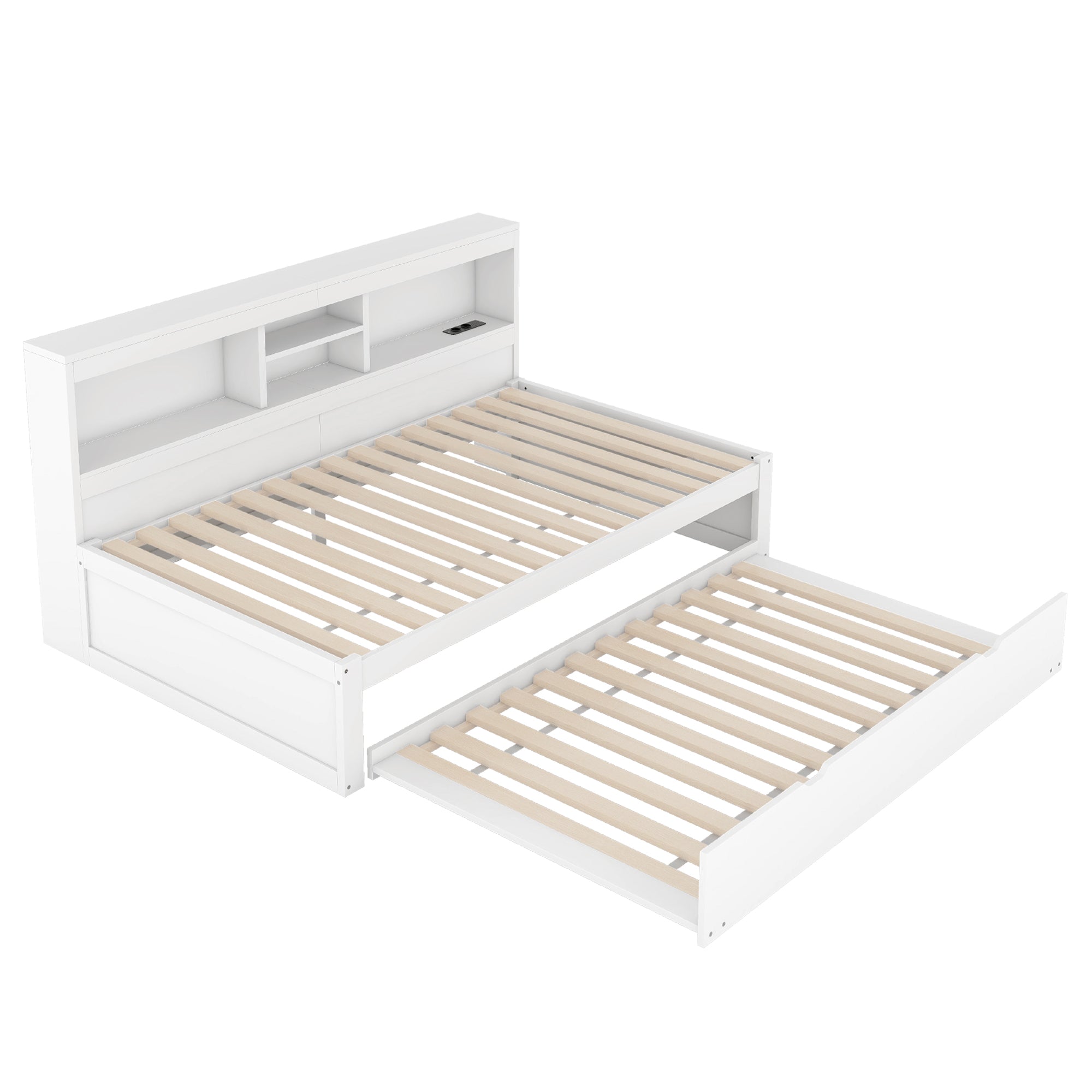 Daybed Sofa Bed 90x200cm Pull-out LED Storage USB/Power - White