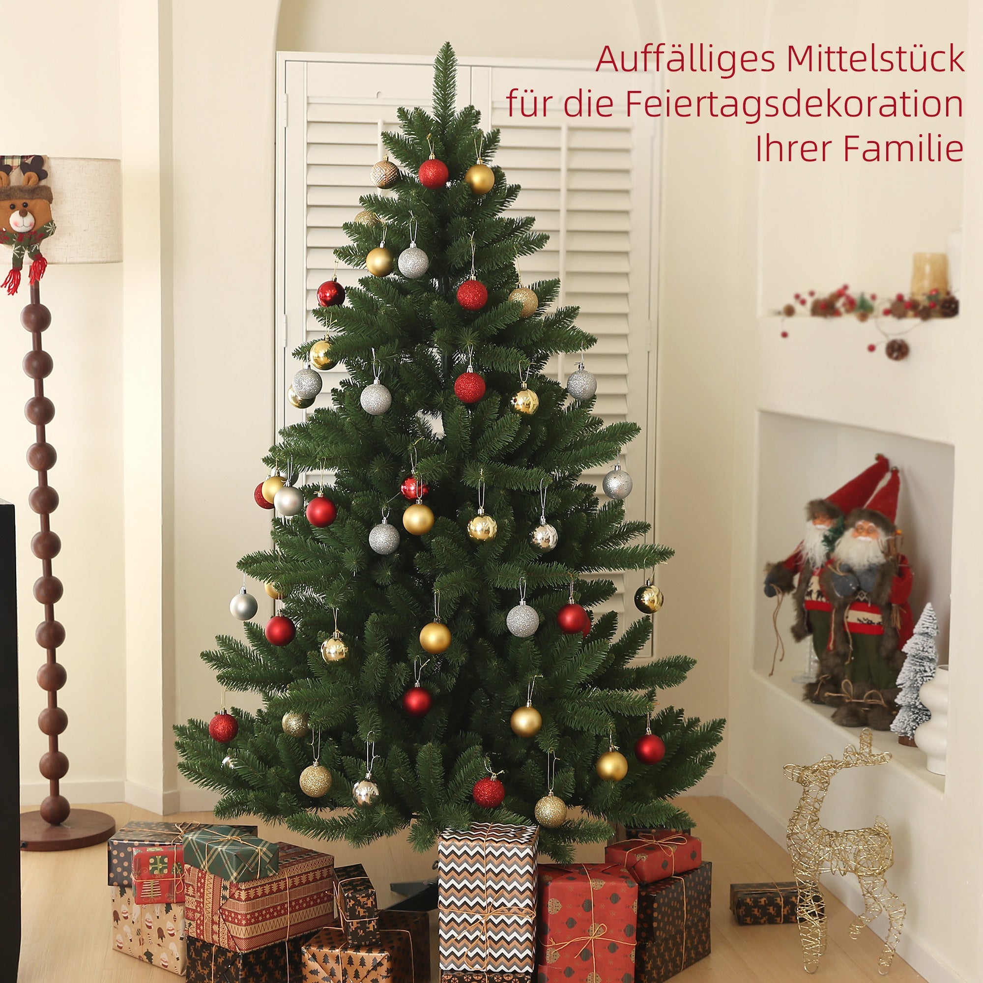 Artificial Christmas Tree, 180cm 880 Tips, Foldable Steel Base, Flame Retardant, Green