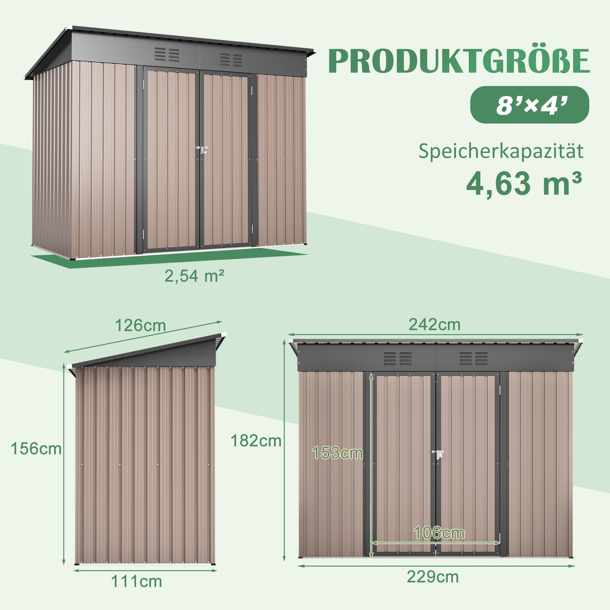 Rathwood 8x4 FT Metal Garden Shed with Foundation and Weatherproof Design, Brown Metal