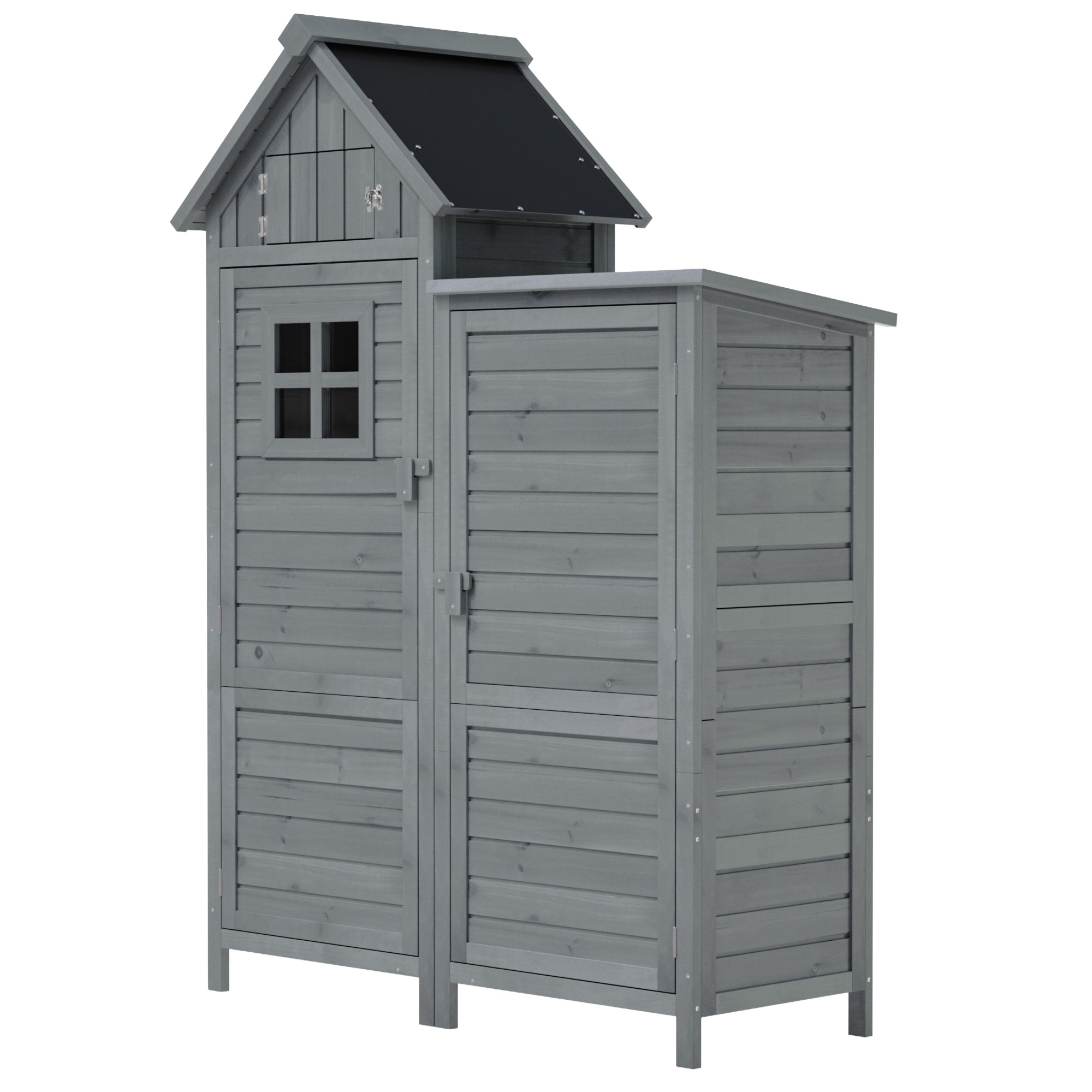 Outdoor Storage Shed with Weatherproof Double-Door and Large Storage, Grey Fir Wood