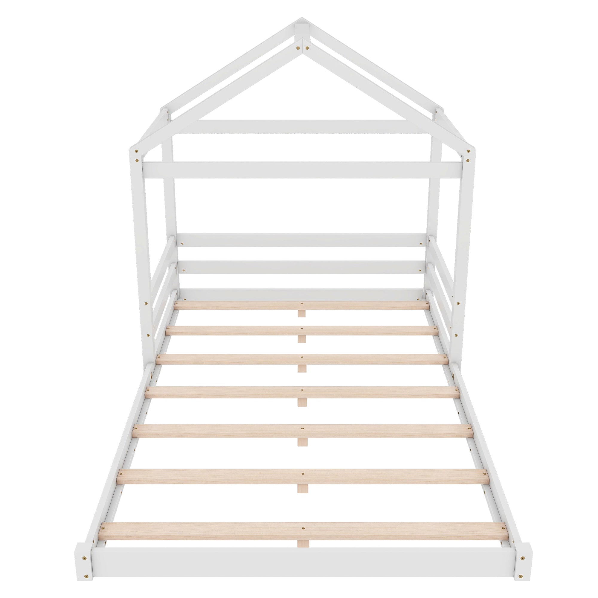 House Bed 140x200cm House Shape Slatted Base - White Pine