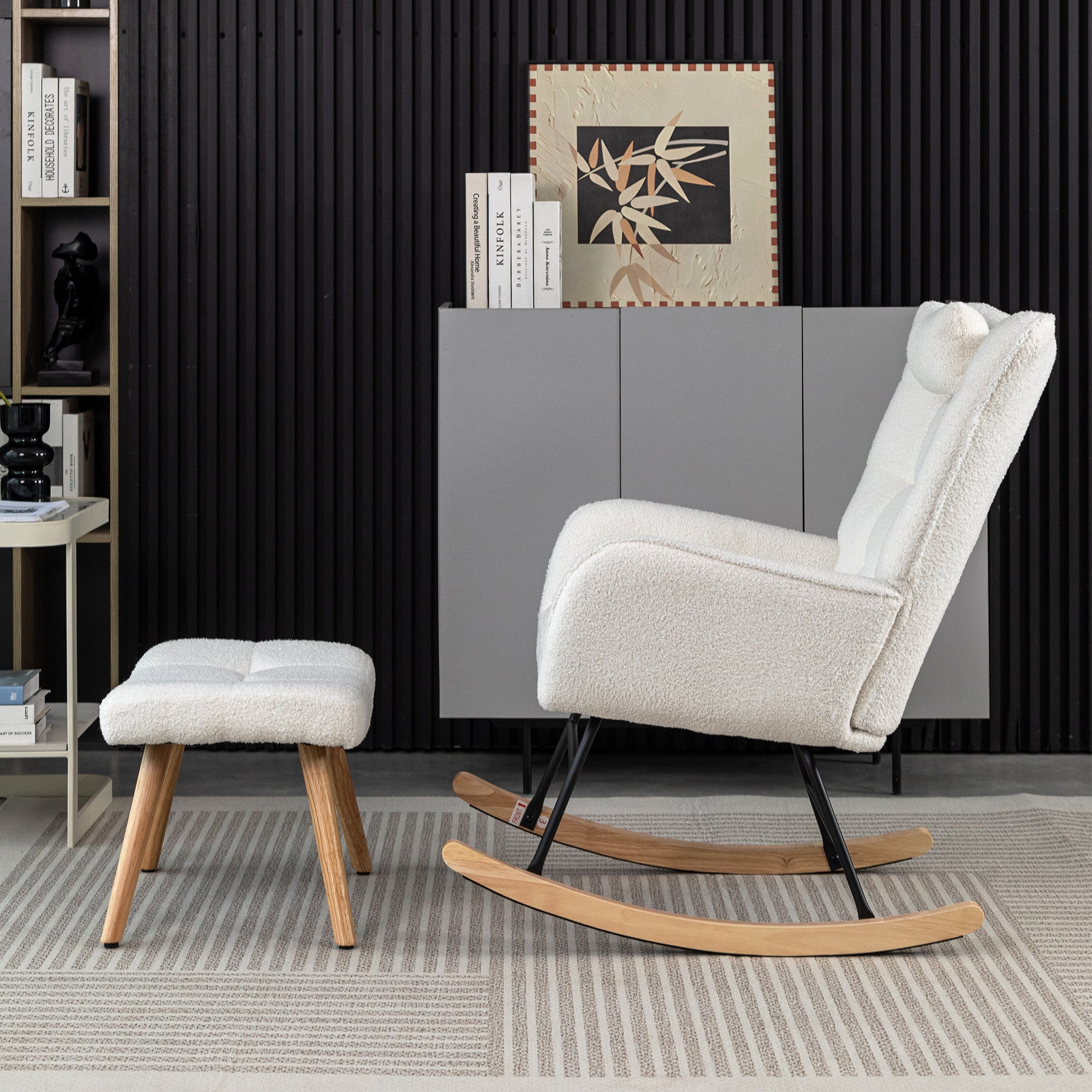 Ergonomic Rocking Chair with Footstool, 92cm High, 65cm Seat, White