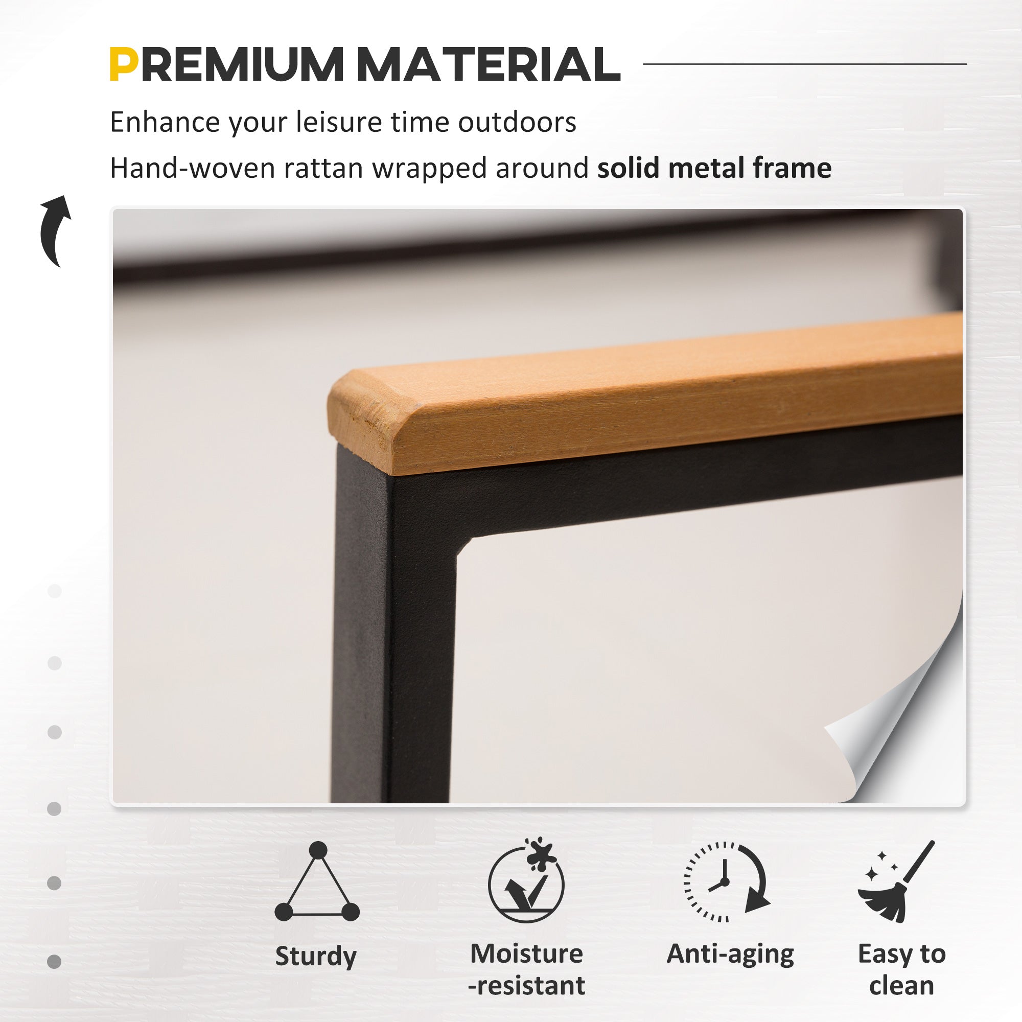 4 Piece Rattan Garden Furniture Set, 4 Seater Sofa Loveseat Armchairs Glass Table, Black