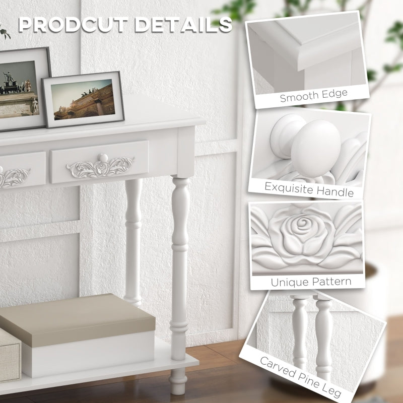 Console Table Modern Sofa Side Desk with Storage Shelves and Drawers White