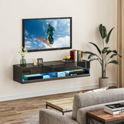 Floating TV Unit Wall Mounted Cabinet for TVs up to 65" with LED Lights, Black